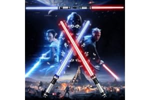 AMEBLEAK Sabre Laser Enfant, 2 Pièces Sabre Laser Star Wars à LED Télescopiques, 2-en-1 à 7 Couleurs Changeantes avec Effets Sonores de Combat, RGB Duel FX Lightsaber pour Enfants Halloween Cosplay Party