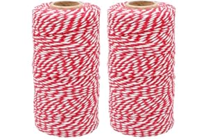 G2PLUS 200M Spago Natalizio Cordoncino Cotone Baker’s Twine Spago Bianco Rosso Natale,Decorativo Spago,per Cucina Cottura Natale Confezionamento Regalo