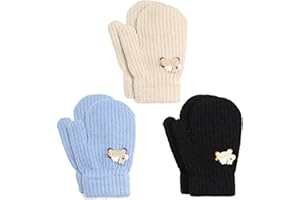TAGVO 3 Pares de Guantes de Punto Invierno Niño Pequeño de 1 2 3 4 5 Años, Guantes Cálidos de Invierno para Niños, Guantes de Estiramiento Mágico para Niños y Niñas