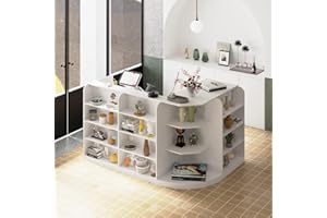 ‎PREMTURE Kassentisch, L-förmige Kassiererin,Eck-Empfangstheke, Eck-Empfangstresen, Rezeptionstisch mit 3 Schubladen und 1 Schrank, Großer Empfangstresen mit Regalen, Rezeptionstheken, 100 x 180 x 120 cm