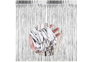 CC wonderland zone 2 Stück Silber Lametta Vorhänge - Metallische Folienvorhänge (1m x 2m) Tinsel Curtain für Party Deko