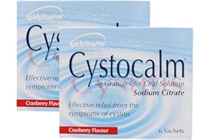 UNIVERSAL BRANDS Cystitis Relief from Burning Pain, Cystocalm 6 Sachets 4g Granules Cranberry (Pack of 2)