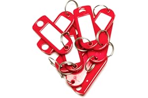 van den Heuvel Schlüsselanhänger rot | 10 Schlüsselanhänger Rohlinge zur Beschriftung | Schlüsselschild mit Ring zum Beschriften und Auswechseln | extra stabile Schlüssel Beschriftungsschilder