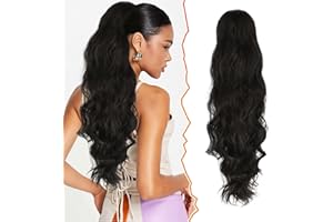 BARSDAR Cordón Extensión de Cola de Caballo, 65CM Larga Ondulado Cola de Caballo Extensiones de Pelo para Mujeres Sintética Negro Clip Cola de Caballo Postizos Niñas Fiesta Diaria(Apagado Negro)