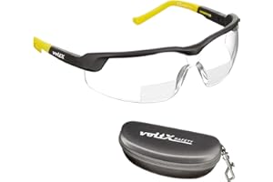 voltX 'GT ADJUSTABLE' Gafas de seguridad de lectura bifocales adjustables, (TRANSPARENTE, AMARILLO, MARRÓN,) +1 to +3 Dioptria, Certificado CE EN166FT, Revestimiento antiempañamiento, Lentes UV 400.