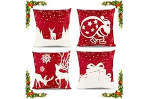 WULCEA Cuscini Natalizi Decorativi Divano Natale Copricuscini Federe 45x45 Rossi Arredo Per Salotto La Casa Babbo Natale Alci Regali Lino 4 Pezzi