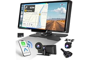 Hikity 9,3" IPS Écran Tactile sans Fil Apple Carplay Android Auto Portable Autoradio avec GPS Navigation Bluetooth Main Libres FM Émetteur DVR Enregistrement WDR AUX +32GB Carte SD Caméra de Recul