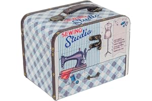 CAPRILO. Caja Costura Decorativa con Set de Costura de Madera " Máquina Coser-Maniqui". Costureros. Cajas Multiusos. Regalos Originales. Decoración Hogar. 20 x 25.5 x 18 cm.