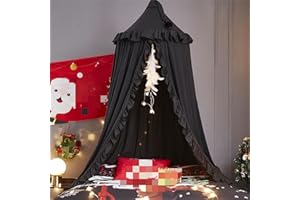 HUOQOU Betthimmel für Mädchen Prinzessin Runder Kuppel Kinder Träumendes Moskitonetz Bettwäsche Mädchenzimmer Schloss Spielzelt Hängendes Haus Dekor Leseecke Baldachine(Schwarz)