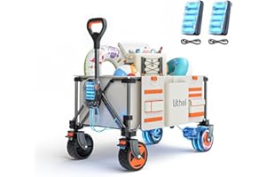 ‎LITHELI Litheli Elektrowagen Bollerwagen faltbar, Handwagen faltbar mit Motor & Bremsen, 150L 60KG geeignet für Camping, Garten, Strand, Einkaufen (Beige, W2 Pro)