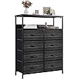 Nicehill Chest of Drawers, Dresser for Bedroom with 8 Drawers, Tall Storage Organizer Unit with 2-Layer Shelves, Large Storage Drawers for Bedroom, Kids room, Living room, Closet(Black Wood Grain)