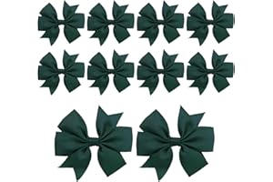 KELTRA 10Pcs Bow Hair Clip 3 Inch Dark Green Hair Bows for Girls Pinwheel Hairbows Barrettes Alligator Clips Ribbon Ponytail Holder Bow HairAccessories for Girls Kids Toddlers Women Christmas Birthday Gifts