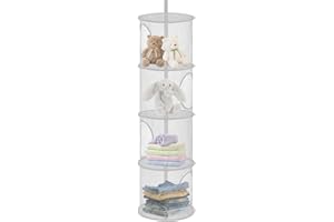 APOMOONS Hanging Mesh Storage Basket, Foldable 4 Tier Hanging Teddy Storage Net, Compartments Soft Toy, Small Toy Storage Bag for Cuddly Toys Clothes Sundries(A) (Grey)