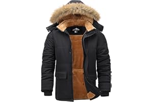 Peakwell Herren Gefütterte Winterjacke Winddichter Parka Übergangsjacke Warme Outdoor Arbeitsjacke mit Abnehmbarer Kapuze und Verstellbarem Taillenkordelzug