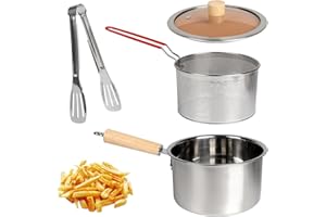 LES-THERESA Pentola per Friggitrice, Pentola con Scolapasta E Cestello, 2500ML Pentola per Friggere con Cestello In Acciaio Inox 304 con Manico In Legno per Conservare, Friggere E Grasso da Cucina (A)