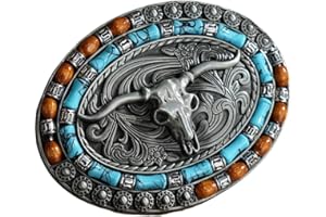 Muteitt Fibbia per Cintura Cowboy per Uomo Fibbia per Cintura Cowgirl Occidentale Vintage Fibbie per Cintura Vintage Turchese Texas Bull per Uomo Cowboy Occidentale