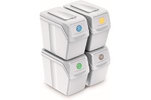 PROSPERPLAST Set de 4 cubos de basura KEDEN SORTIBOX para reciclado, blanco, volumen 4x20L