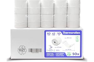 ‎SWIPARO SWIPARO Thermal Rolls 80 mm x 63 mm x 12 mm [Universal for Standard Cash Register Systems] - Cash Rolls 80 x 63 x 12 Thermal - Receipt Rolls Thermal Paper - Suitable for Printing Systems with Paper