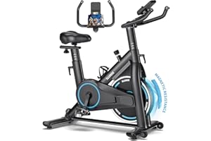 SLUNSE Exercise Bike, Adjustable Resistance Brake Spin Bikes Equipment for Home Use, Stationary Bike with Digital Monitor & Tablet Holder, Upgraded Seat Cushion, 350lbs Weight Capacity