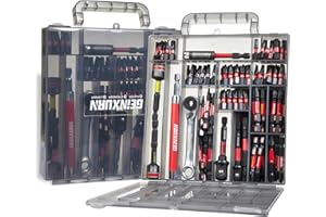 Geinxurn Lot de 99 Embouts de Vissage (Torx, Cruciforme, PZ, Hex, SL), en Acier S2 Magnétique, avec Porte-embout, Adaptateur, Clé à Douille, Mini Clé à Cliquet avec Boîte de Rangement Gris