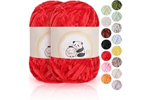 Aeelike Fil Chenille Rouge pour Tricoter, Soft Chunky Laine Chenille Fluffy, Velvet Laine Chenille Crochet Moelleuse pour le Crochet, laine à tricoter Chaude en Peluche pour Echarpes, Couvertures