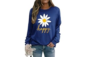 Yihelian Damen Sweatshirt mit Gänseblümchen Muster Weicher Rundhals Pullover aus Baumwolle Lässiges Blumen Shirt Bequemes Frauen Oberteil