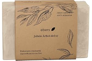 Ebers Jabón de Árbol del Té Natural en Pastilla 100 g | Jabón Artesanal Bactericida y Fungicida | Cara y cuerpo | Vegano, artesanal y sin Conservantes