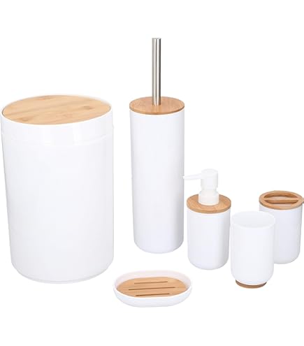 Set Bagno 4 Pezzi | Dispenser, Portaspazzolini, Portasapone E Scopino | Design Moderno In Ceramica Bianca - Foto 6