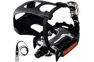 COZYROOMY Ultra-Lightweight Bike Pedals with Toe Clips & Straps | Composite Construction for Peloton, Schwinn, Spin, Road & Mountain Bikes | 9/16" Universal Fit