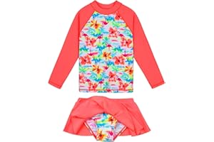 ZNYUNE Girls 2 Pieces UPF 50+ UV Sun Protection Long Sleeve Rash Guard Swimsuit Bathing Suit Set 3-10 Years