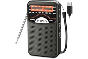 PRUNUS J-167 Radio Portatile Ricaricabile, Mini Radiolina Portatile FM/AM con Jack/Cinturino, per Camminare, Correre, Pescare (Nero)