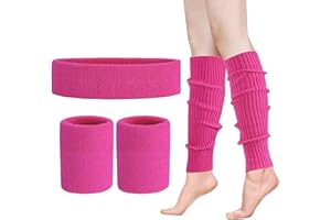 QHFlashbuy 80s Accesorios de Traje,80s Accesorios de Disfraces Fiestas Neon,Muñequeras Diadema Calentadores de Pierna para Fiesta Temática Retro Cosplay