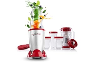 GOURMETmaxx Mr. Magic Mixer | Smoothie Maker z zestawem akcesoriów XXL | Mikser stojący 18-częściowy | Blender z auslaufsicheren Frischhaltedeckeln | Procesor żywności do shakes, koktajli itp.