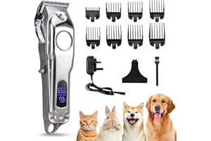 Grixz Dog Clippers Professional for Thick Hair, Low Noise Cordless Dog Grooming Clippers Kit, Pet Shaver Trimmer with Stainless Steel Blade & 8 Guide for Dogs Cats