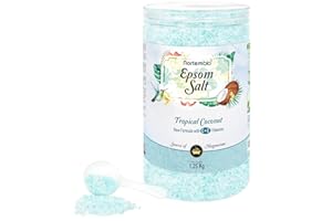 Nortembio Sali di Epsom 100% Fragranza Cocco Tropicale 1,25 kg – Fonte Naturale di Magnesio | Con Vitamina C ed E Idratante | Per Bagni Rilassanti, Spa e Cura della Pelle + E-Book Gratuito