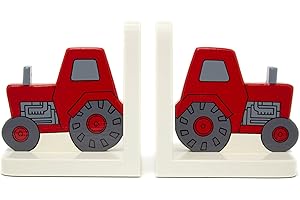 IN A ROUNDABOUT WAY Red Tractor Wooden Bookends For Kids | Childrens Book Ends | Book Stoppers For Shelves, Kids Room or Nursery Decor - Hand Made in UK