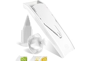 Börner Affettaverdure V1 (Set Base) • Affettatrice a V con 2 Inserti & Portaverdure • Mandolina Regolabile per Verdure & Frutta • Tagliaverdure per Fette in 3 Spessori • Bianco