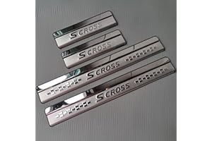 EAGLEG 4 Pezzi Acciaio Inox Battitacco per Auto Sticker, per Suz-uki SX4 S-Cross S Cross 2014-2021, Esterno Battitacco Protezione Plates Anti-Graffio Scuff Adesivi Decorativi Accessori,Silver