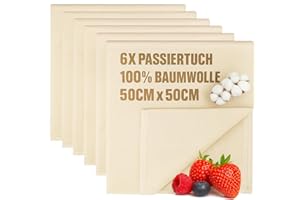 ‎COM-FOUR com-four® 6x Bäckerleinen, Seihtuch, Passiertuch, Knödeltuch 50 x 50 cm aus 100% Baumwolle - Gewebte Tücher für Teigzubereitung - Reißfest bei hoher Feuchtigkeit - Seiher, Leinentuch, Käsetuch