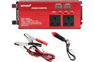 CUPEOHOME Power Inverter 1200W Car Power Inverter DC 12V/24V to 200V-240V AC, Car Inverter with LED Display, Inverters with 3 UK Sockets and 3 USB Ports and 1 Type-C Port, for Travel Camping