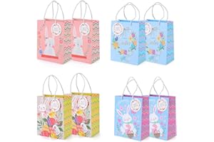 HBell 8 Stück Oster-Geschenktüten, Osterpapier-Partytüten, wiederverwendbare Papiertüten mit Griffen, Hase, Osterei, Geschenktüte, Tragetasche für Kinder, Gastgeschenke, Osterpartyzubehör (Osterblume)