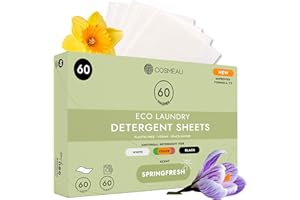 Cosmeau Travel Wash Laundry Sheets Spring Fresh- up to 60 Washes (60 Sheets) - Eco Laundry Detergent Sheets - for Whites, Colours & Blacks - Biodegradable - for Machine Wash & Hand Wash