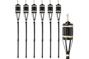 Harbour Housewares Bamboo Fire Torches - 60cm - Black - 6X Garden Lighting Traditional Tiki Torches Outdoor Paraffin Oil Lamp Candle Flame Lantern with Removable Screw Top