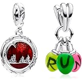 MSPOVOF Animales navide&ntilde;os de coraz&oacute;n Charm,Bead para pulseras y collares,S925 Sterling Silver Charms,Para Navidad Cumplea&ntilde;os