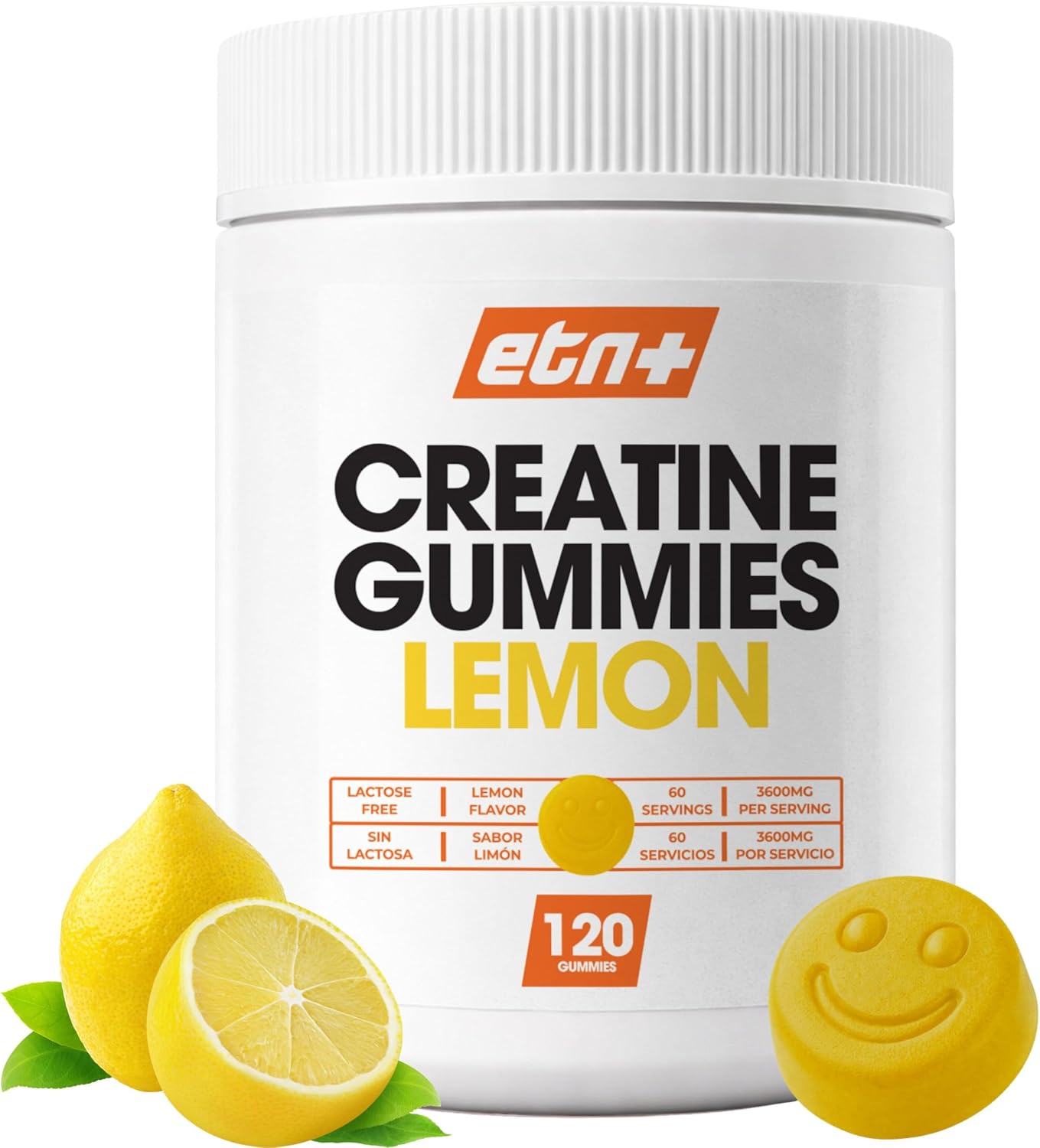 ETN+ Gominolas de Creatina Monohidratada 3600mg | 120 Gummies – 60 Servicios (2 meses) | Sin Azúcar, Sin Gluten | Alternativa Cómoda a la Creatina en Polvo | Ingredientes de Origen Natural | Limón