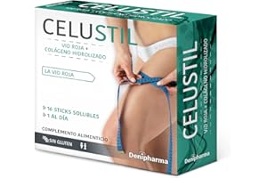 DENIPHARMA Celustil anticelulitico - 16 sticks - Indicado para piernas y caderas - Contiene Vid Roja, Colágeno Hidrolizado y Zarzaparrilla - Caja 16 sobres - 1 al dia