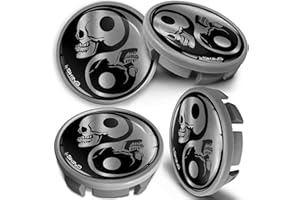 SkinoEu Compatible with Wheel Center Caps VW 65mm Centre Alloy Hubcaps Skull Yin Yang Silver Black CVS 5