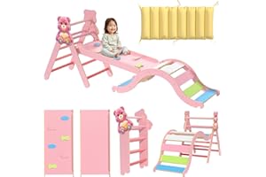 LOVIVO Pikler Triangle Set with Cushion 9 in 1, Climbing Toys for Toddlers 1-3, Montessori Indoor Baby Playground for Safe Motor Skills Development, Large Foldable Wooden Climbing Toys Set for Playroom