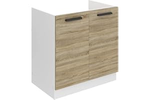 B BELINI GROUP Belini - Mobile sottolavello da cucina, 80 cm di larghezza, SDZ, senza piano di lavoro, con 2 ante, rovere Sonoma