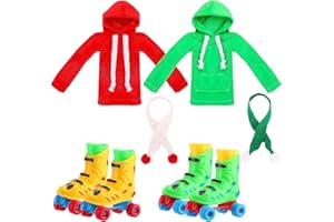 AMSIXNT 6 Piezas Ropa de muñeca Elfo navideño,Accesorios de Vestir para muñeca elfa,Accesorios para muñecos Elfo Navidad,Accesorios Elfo de Navidad,Que Incluyen Sudadera, Bufandas y Patines